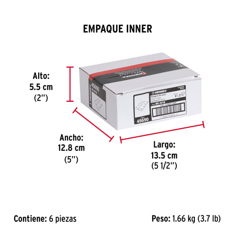 Bolsa con 2 bisagras rectangulares 4', acero latonado | BR-401B | 45690