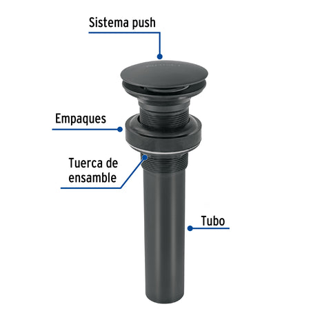 Contra p/lavabo, 1-1/4', sin rebosadero, hongo, latón, negro | CE-226SM | 45700