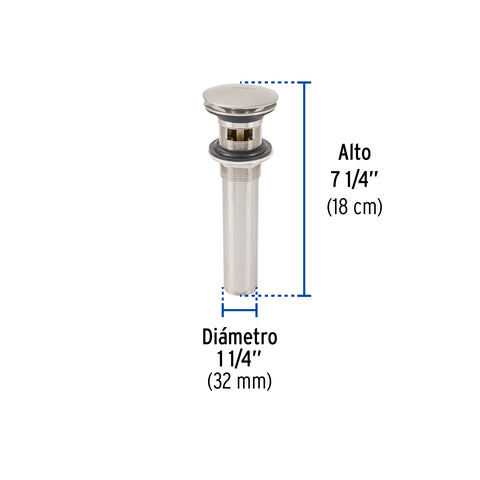 Contra p/lavabo, 1-1/4', con rebosadero, hongo, latón, satín | CE-226N | 45702