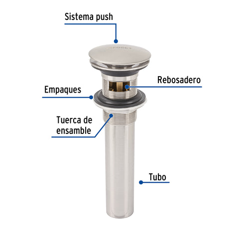 Contra p/lavabo, 1-1/4', con rebosadero, hongo, latón, satín | CE-226N | 45702