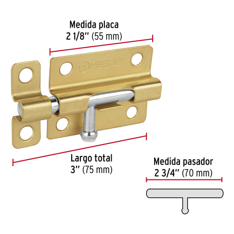 Pasador de barril de acero latón 3', HERMEX | PAS-31 | 45722