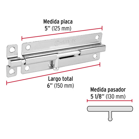Pasador de barril de acero cromo 6', HERMEX | PAS-63 | 45729