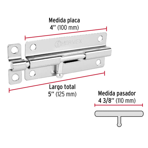 Pasador de barril de acero cromo 5', HERMEX | PAS-53 | 45730