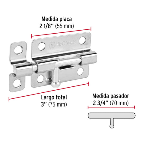 Pasador de barril de acero cromo 3', HERMEX | PAS-33 | 45732