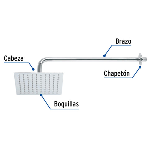 Regadera plato cuadrado 8' con brazo, cromo, FOSET RIVIERA | R-308 | 45771