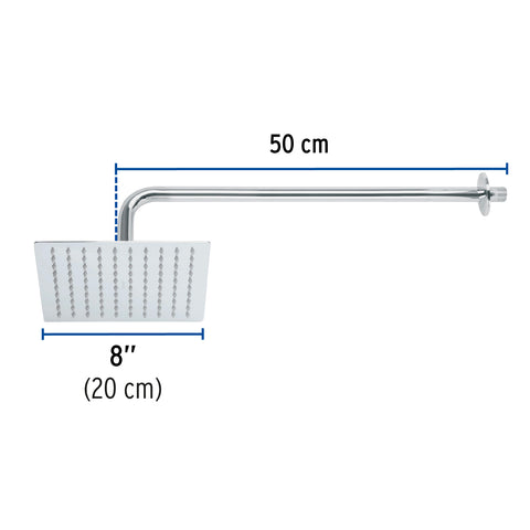 Regadera plato cuadrado 8' con brazo, cromo, FOSET RIVIERA | R-308 | 45771