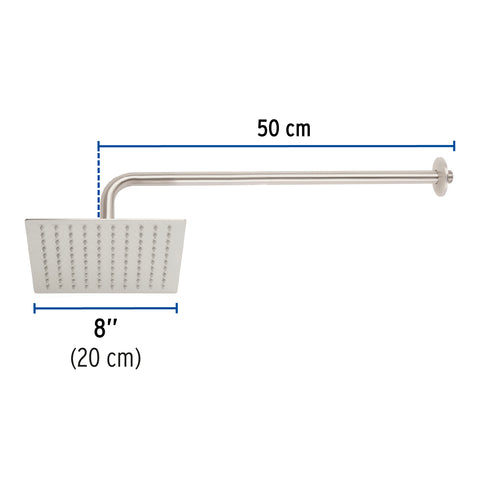 Regadera plato cuadrado 8' con brazo, satín, FOSET RIVIERA | R-308N | 45772