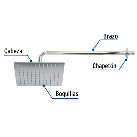 Regadera plato cuadrado 10' con brazo, cromo, FOSET RIVIERA | R-310 | 45773