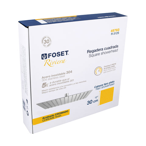 Regadera plato cuadrado 12' sin brazo, cromo, FOSET RIVIERA | R-312S | 45783