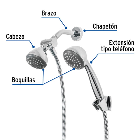 Regadera doble fija y teléfono 3-1/4', ABS, cromo, AERO | R-001 | 45788