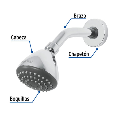 Regadera redonda 3-1/4', ABS,c/brazo y chapetón, cromo, AERO | R-201 | 45789