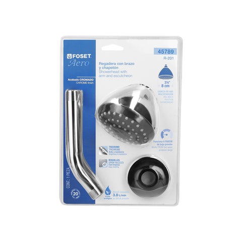 Regadera redonda 3-1/4', ABS,c/brazo y chapetón, cromo, AERO | R-201 | 45789