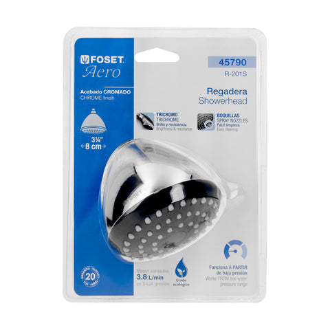 Regadera redonda 3-1/4', ABS, sin brazo, cromo, AERO | R-201S | 45790