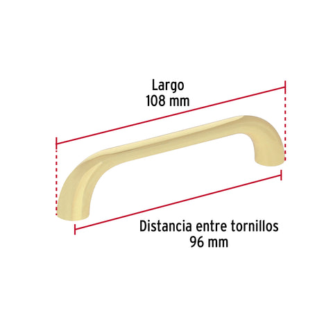 Jaladera de 96mm, línea Cádiz, latón brillante, HERMEX | JAL-1621 | 45811