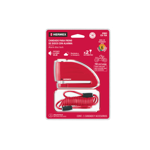 Candado para disco de motocicleta, perno de 7 mm, c/alarma | CB-70A | 45863
