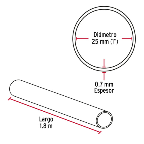 Tubo redondo para clóset, 1.8 m, acero cromado, HERMEX | TR-518 | 45893