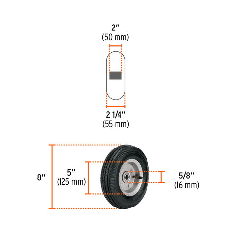 Rueda neumática 8' para eje lateral, Truper | LLN-8L | 45901