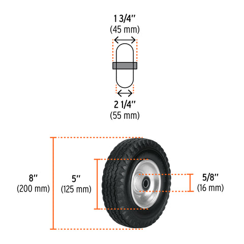 Rueda imponchable 8' para eje lateral, Truper | LLX-8L | 45910