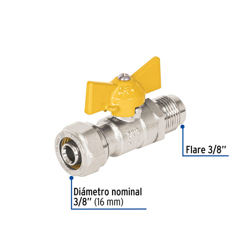 Válvula esfera para PE-AL-PE, 3/8'a flare 3/8', FOSET | PPG-38VF | 45946