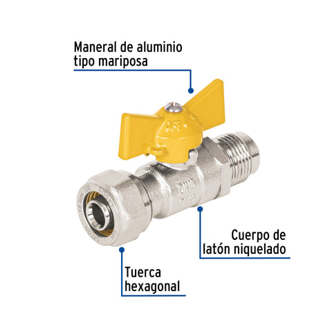 Válvula esfera para PE-AL-PE, 3/8'a flare 3/8', FOSET | PPG-38VF | 45946