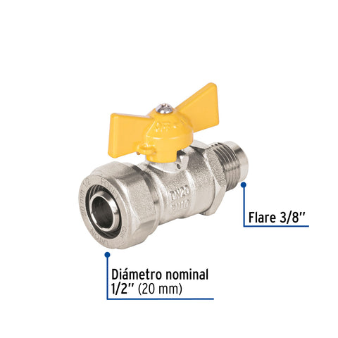 Válvula esfera para PE-AL-PE, 1/2'a flare 3/8', FOSET | PPG-12VF | 45947