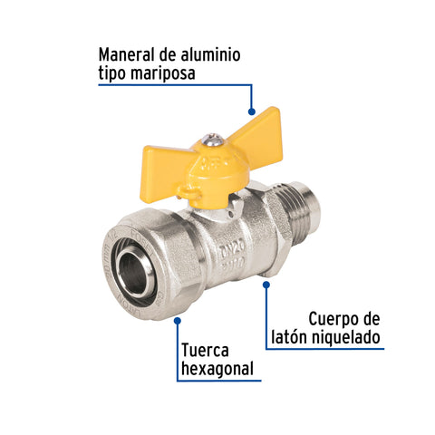 Válvula esfera para PE-AL-PE, 1/2'a flare 3/8', FOSET | PPG-12VF | 45947