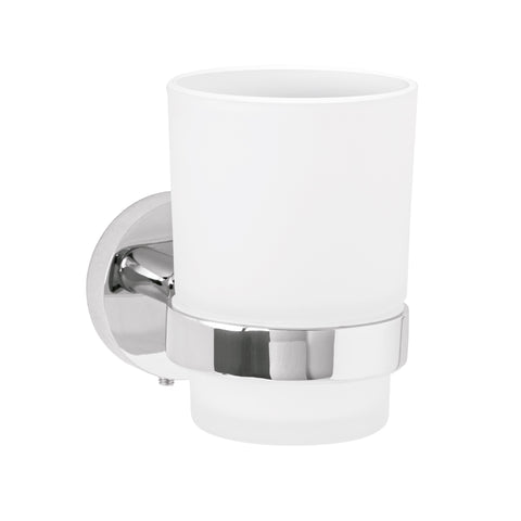 Portavaso cepillero cromo con vaso de vidrio, FOSET TÚBIG | TBA-71 | 45955
