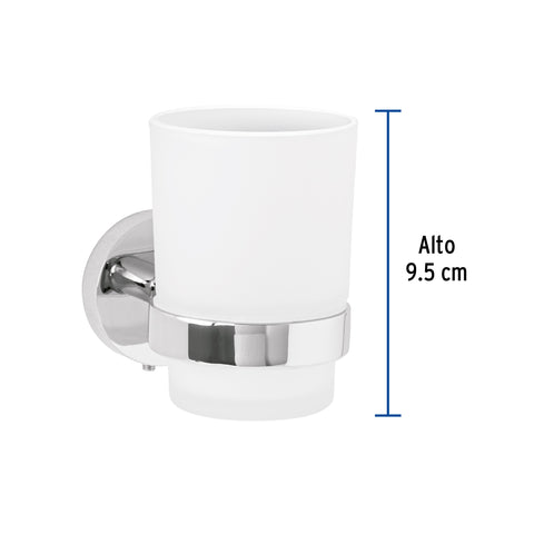 Portavaso cepillero cromo con vaso de vidrio, FOSET TÚBIG | TBA-71 | 45955