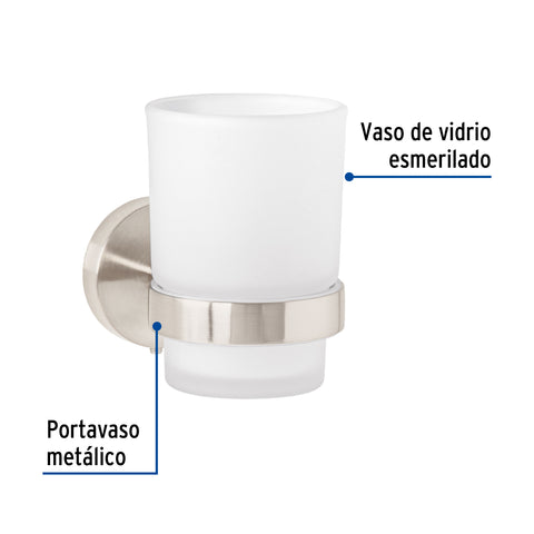 Portavaso cepillero satín con vaso de vidrio, FOSET TÚBIG | TBA-71N | 45956
