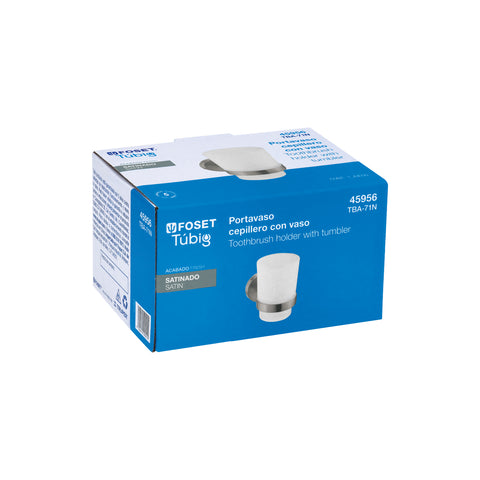 Portavaso cepillero satín con vaso de vidrio, FOSET TÚBIG | TBA-71N | 45956
