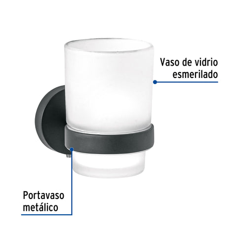 Portavaso cepillero negro con vaso de vidrio, FOSET TÚBIG | TBA-71M | 45957
