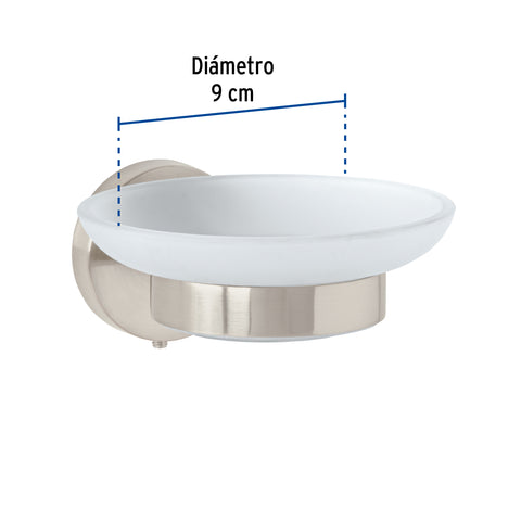 Jabonera metálica satín con plato de vidrio, FOSET TÚBIG | TBA-74N | 45965