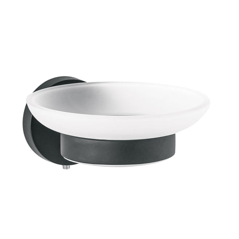 Jabonera metálica negro con plato de vidrio, FOSET TÚBIG | TBA-74M | 45966