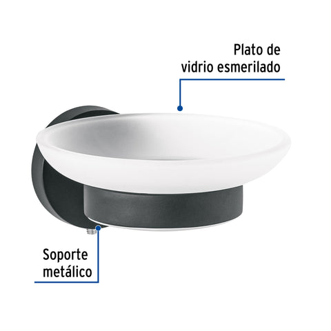 Jabonera metálica negro con plato de vidrio, FOSET TÚBIG | TBA-74M | 45966