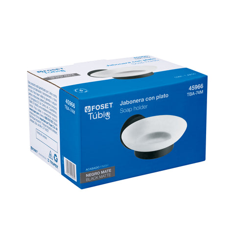 Jabonera metálica negro con plato de vidrio, FOSET TÚBIG | TBA-74M | 45966