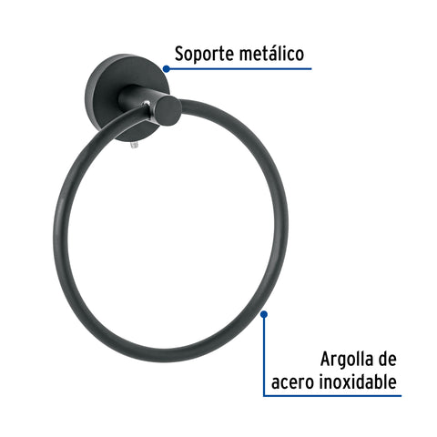 Toallero argolla metálico acabado negro, FOSET TÚBIG | TBA-77M | 45975