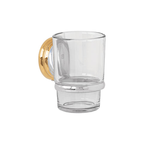 Portavaso cepillero cromo-oro con vaso de vidrio, FOSET AQUA | AQA-81G | 45977