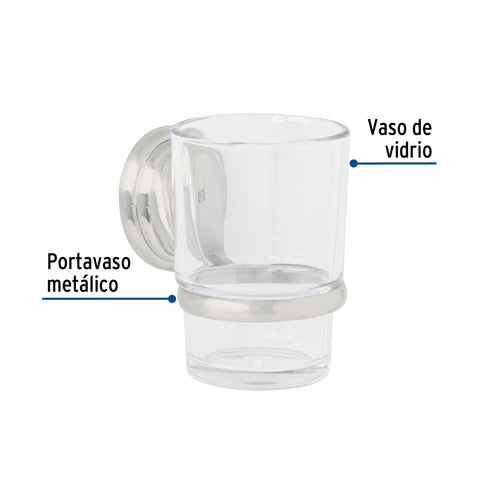 Portavaso cepillero satín con vaso de vidrio, FOSET AQUA | AQA-81N | 45978