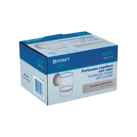 Portavaso cepillero satín con vaso de vidrio, FOSET AQUA | AQA-81N | 45978