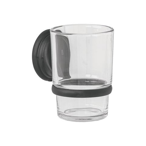 Portavaso cepillero negro con vaso de vidrio, FOSET AQUA | AQA-81M | 45979