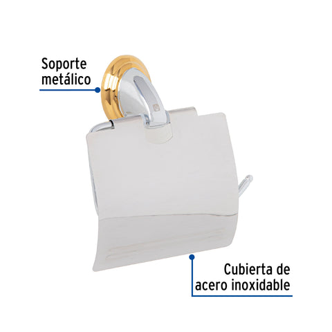 Portarrollo metálico acabado cromo-oro, FOSET AQUA | AQA-82G | 45981