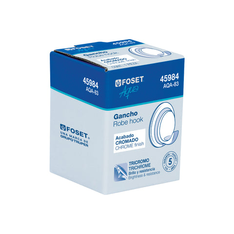 Gancho sencillo metálico acabado cromo, FOSET AQUA | AQA-83 | 45984