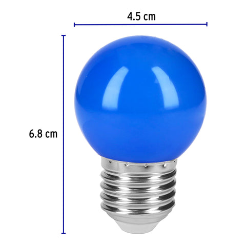 Lámpara LED tipo bulbo G45 1 W color azul, caja, Volteck | LED-1AZ | 46026