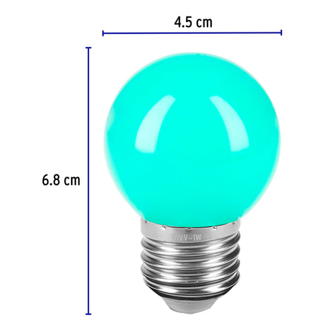 Lámpara LED tipo bulbo G45 1 W color verde, caja, Volteck | LED-1VE | 46027