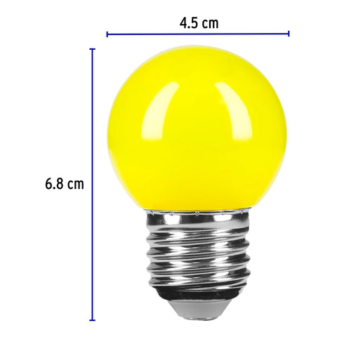 Lámpara LED tipo bulbo G45 1 W color amarillo, caja, Volteck | LED-1AM | 46028