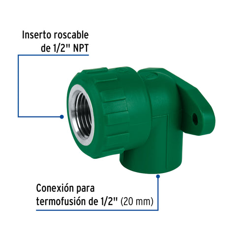 Codo oreja 90° PPR, 1/2', hembra con inserto metálico, FOSET | CV-581 | 46036