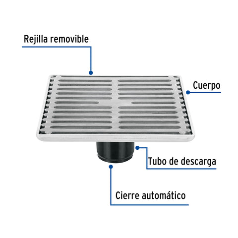 Resumidero cuadrado 6' x 6', acero inoxidable , AQUA | RS-702 | 46048