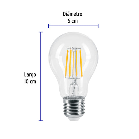 Lámpara LED tipo A19 6 W con filamento luz cálida, blíster | LED-196FC | 46211