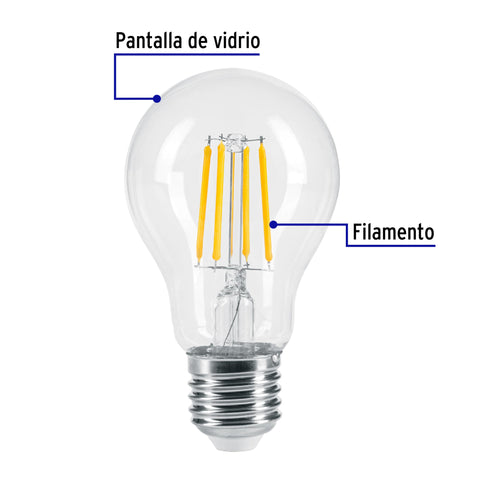 Lámpara LED tipo A19 6 W con filamento luz cálida, blíster | LED-196FC | 46211