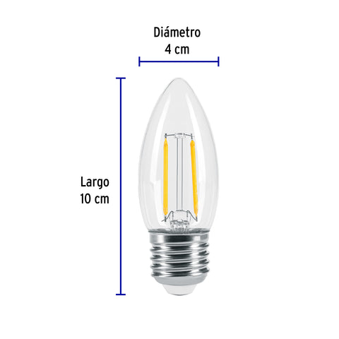 Lámpara LED tipo vela 3 W con filamento luz cálida, blíster | LED-V3FC | 46212